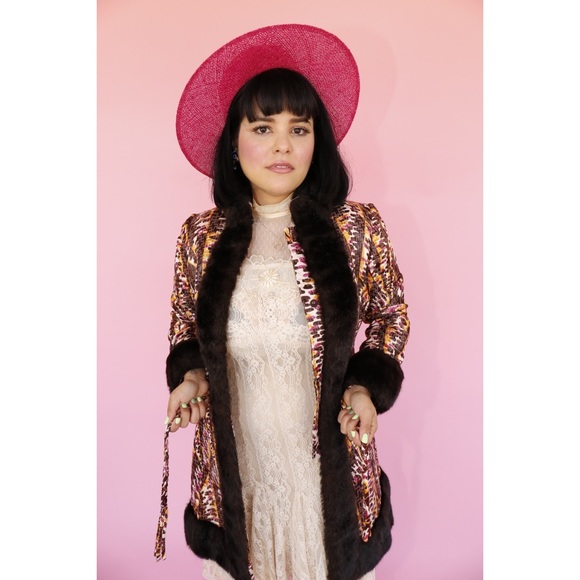 Vtg 70s Lilli Ann Iridescent Faux fur Coat SM - Picture 4 of 8